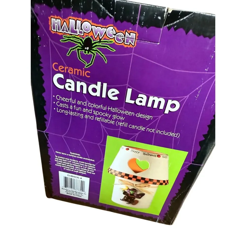 VTG Halloween Ceramic Candle Lamp witch‎ casts a spooky glow with original box